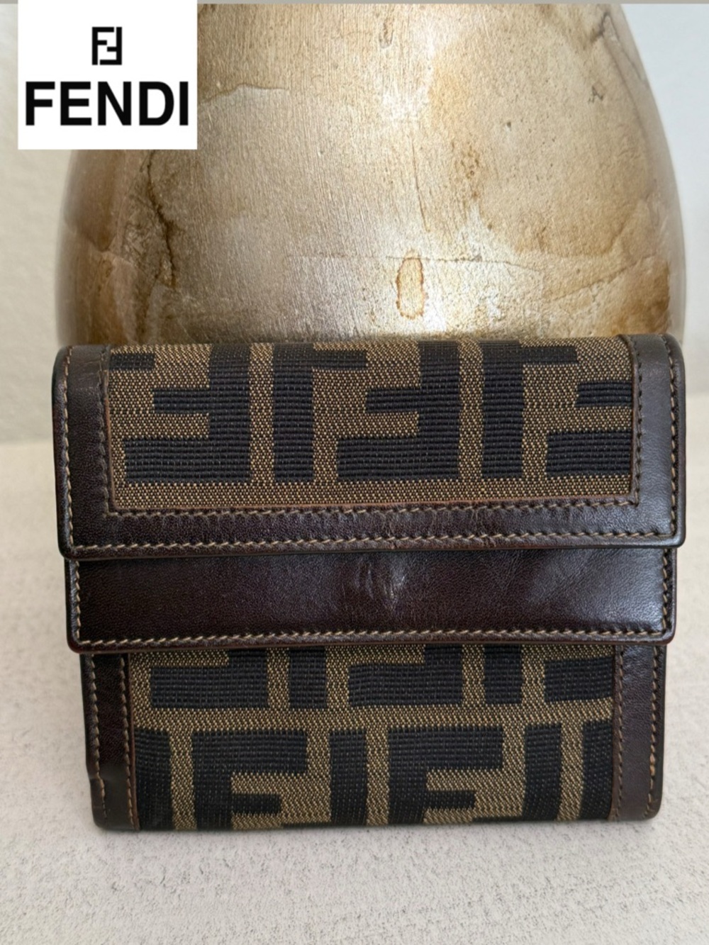 FENDI Zucca Canvas Double Flap Compact Wallet